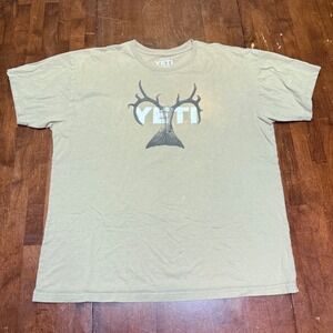 Yeti Graphic T-Shirt Mens XL Tan Antler Fish Logo Faded Cotton Tee